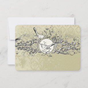 Cartons Réponse Oiseaux de l'amour vintage olive défilement musica