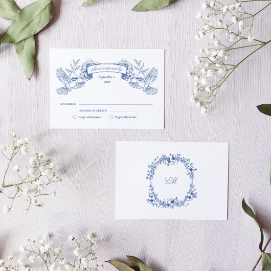 Cartons Réponse Oiseaux de toile bleue mariage