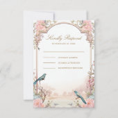 Cartons Réponse Oiseaux romantiques Mariage floral rose (Devant)