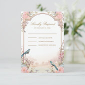Cartons Réponse Oiseaux romantiques Mariage floral rose (Debout devant)