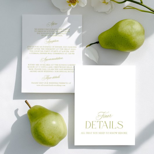 Cartons Réponse Olive Green Minimalist Wedding Information Card 