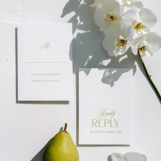 Cartons Réponse Olive Green & White Minimalist Wedding 