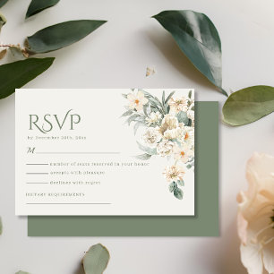 Cartons Réponse Olive Sage Green Ivory Florals Mariage botanique