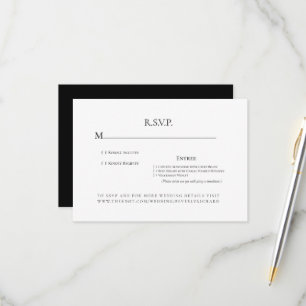 Cartons Réponse Options de dîner Monogramme Mariage noir et blanc