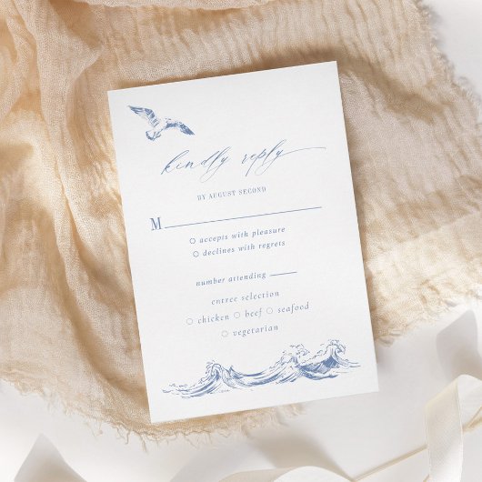 Cartons Réponse Options de repas bleu chic côtier Mariage