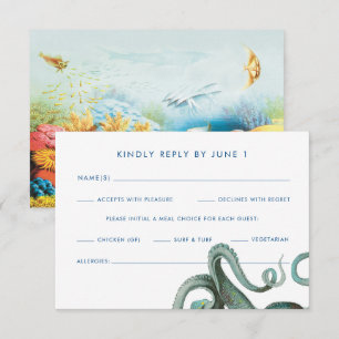 Cartons Réponse Options de repas de mariage à l'aquarium sous la m