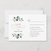 Cartons Réponse Options de repas dorés à l'eucalyptus rustique (Devant)