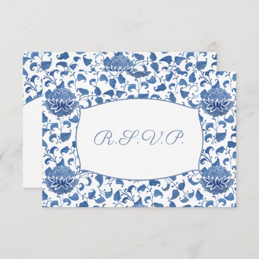 Cartons Réponse Options de repas élégantes bleu et blanc Mariage R (Devant / Derrière)