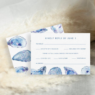 Cartons Réponse Options de repas Mariage huître Aquarelle bleue