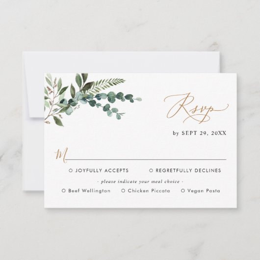 Cartons Réponse Options de repas Simple moderne verdure Mariage or (Devant)