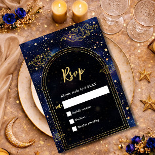 Cartons Réponse Or bleu astronomie céleste étoiles mariage