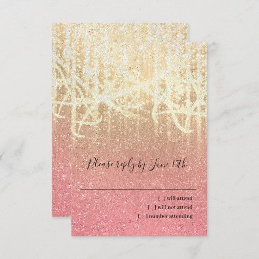 Cartons Réponse Or rose bat mitzvah extra brillant (Devant / Derrière)