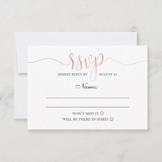 Cartons Réponse Or rsvp. Mariage simple et moderne. Élégant minimu (Devant)