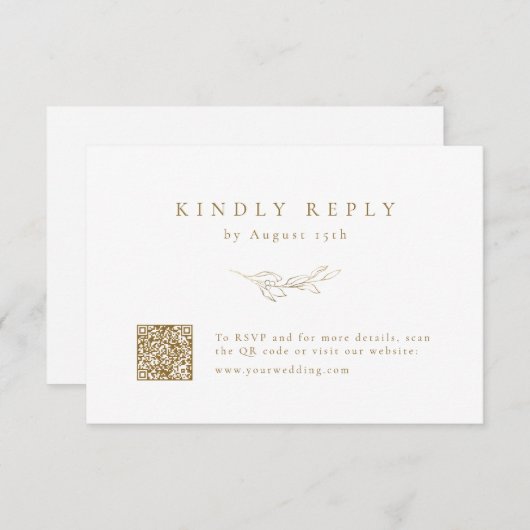 Cartons Réponse Or simple élégance botanique mariage de code QR (Devant / Derrière)