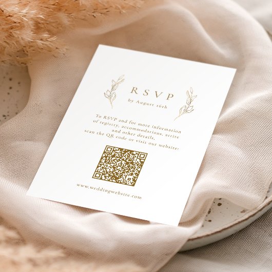 Cartons Réponse Or simple élégance botanique mariage de code QR