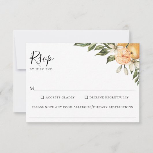 Cartons Réponse Orange Grove Citrus Mariage Allergie alimentaire R (Devant)