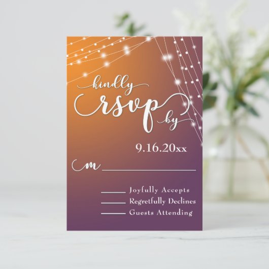 Cartons Réponse Orange Plum Ombre & Lumineuses Chaînes Mariage RSV (Debout devant)