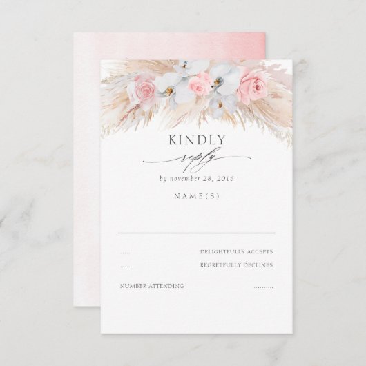 Cartons Réponse Orchidées blanches et roses roses Pampas Mariage R (Devant / Derrière)