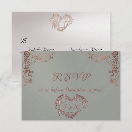 Cartons Réponse Ornate Frame & Heart - Sage/Rose Gold (Devant / Derrière)