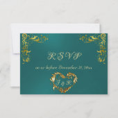 Cartons Réponse Ornate Frame & Heart - Teal/Gold (Devant)