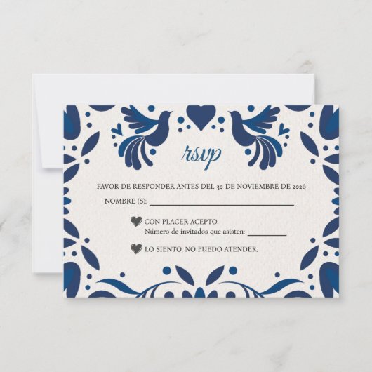 Cartons Réponse Otomi Blue Floral Elegant Fiesta Spanish Wedding (Devant)