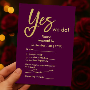 Cartons Réponse Oui Nous faisons mariage or prune