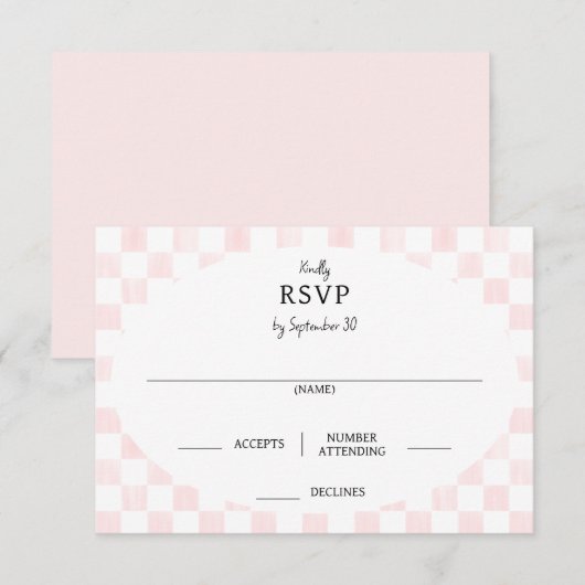 Cartons Réponse Painted Pink Checkerboard Pattern Wedding (Devant / Derrière)