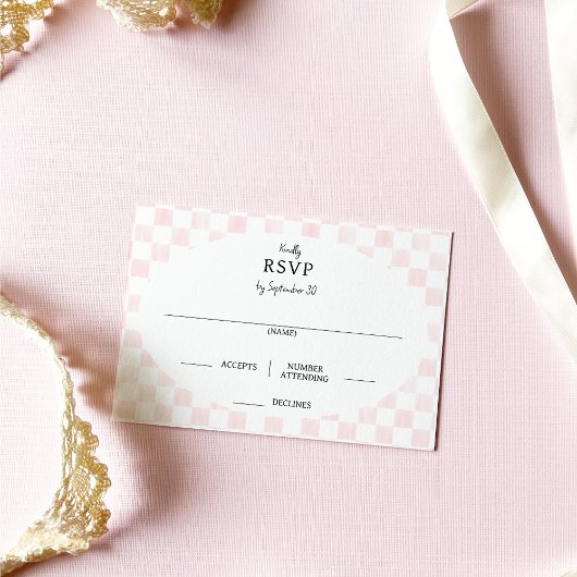 Cartons Réponse Painted Pink Checkerboard Pattern Wedding