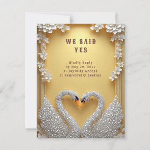Cartons Réponse 💍 Paire de cygnes ornés Élégante Célébration🌸