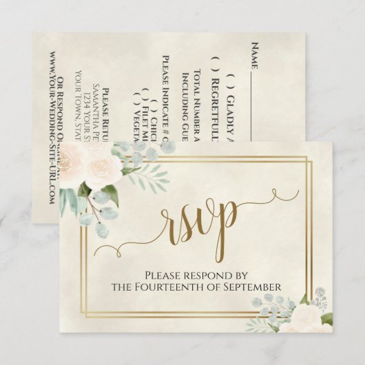 Cartons Réponse Pale Peach ou White Roses Elegant Boho Wedding (Devant / Derrière)