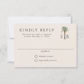 Cartons Réponse Palm Logo Elegant Tropical Monogram Wedding (Devant)