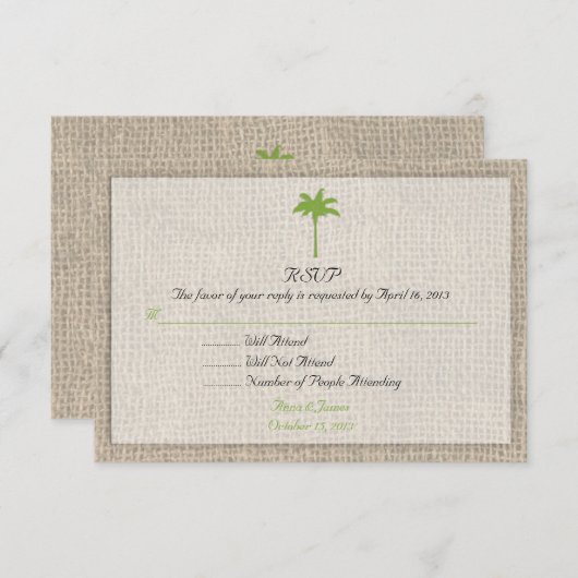 Cartons Réponse Palm Tree & Burlap Beach Wedding RSVP2 (Devant / Derrière)