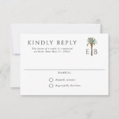 Cartons Réponse Palm Tree Elegant Tropical Monogram Wedding (Devant)