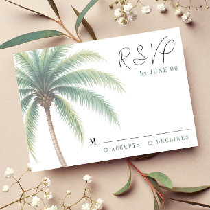 Cartons Réponse Palm Tree Tropical Island Watercolor Mariage vert