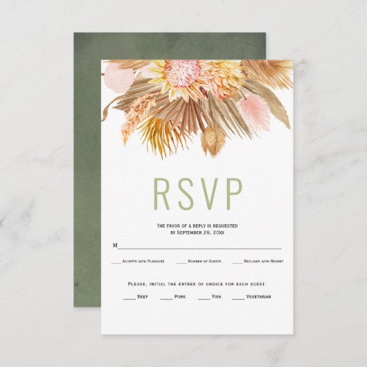 Cartons Réponse Palmier séché feuille pampas herbe sauge vert mari (Devant / Derrière)