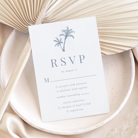 Cartons Réponse Palmier tropical Dusty Blue Beach Wedding