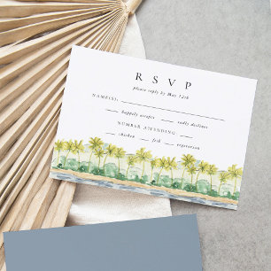 Cartons Réponse Palmiers de plage Mariage d'aquarelle tropicale RS