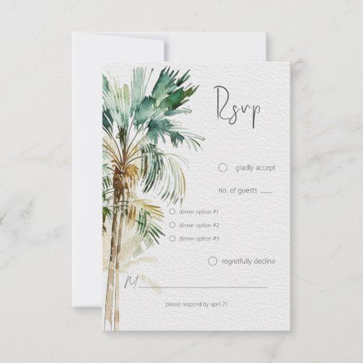 Cartons Réponse Palmiers tropicaux Dîner Mariage moderne (Devant)