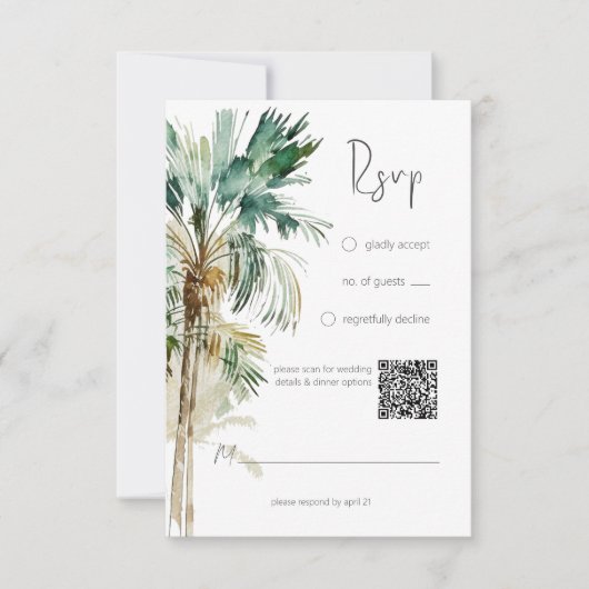 Cartons Réponse Palmiers tropicaux Mariage moderne Code QR (Devant)