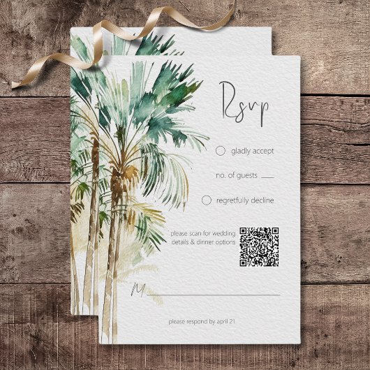 Cartons Réponse Palmiers tropicaux Mariage moderne Code QR