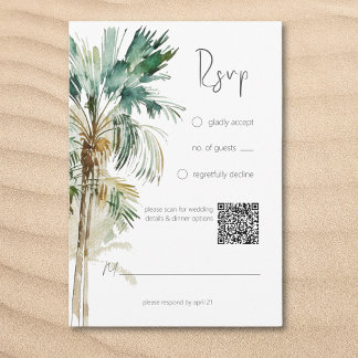 Cartons Réponse Palmiers tropicaux Mariage moderne Code QR