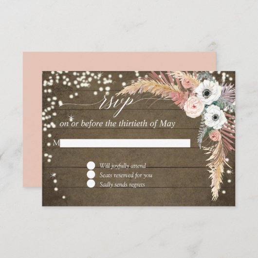 Cartons Réponse Pampas Grass Boho Blush Floral Twinkles lumières R (Devant / Derrière)