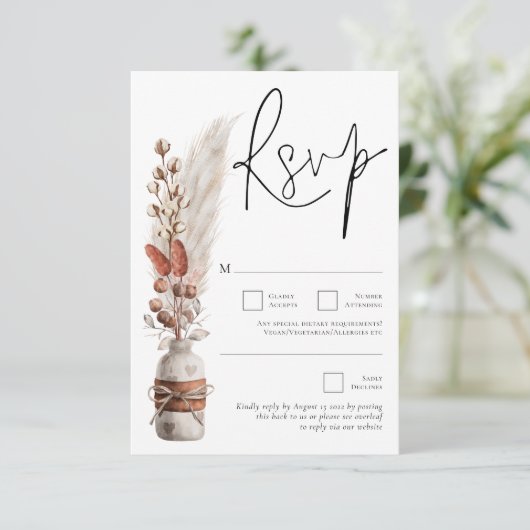 Cartons Réponse Pampas rustique Grasses QR Code Mariage (Debout devant)