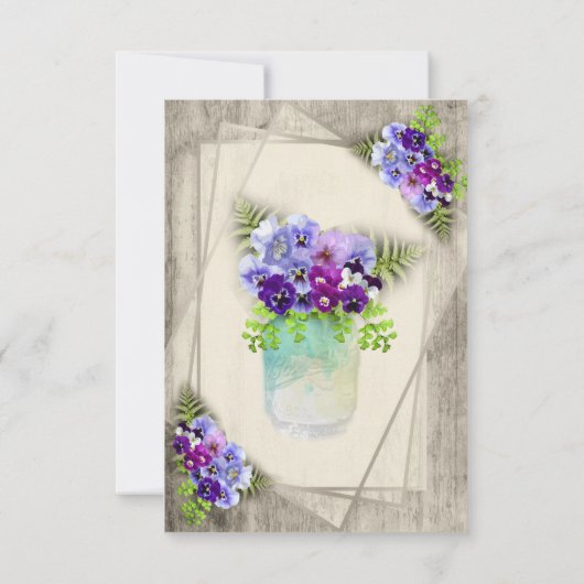 Cartons Réponse Pansies géométriques rustiques en bleu et violet R (Dos)