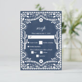 Cartons Réponse Papel Picado Boda Mexican  Rustic Blue Wedding (Debout devant)