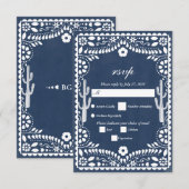 Cartons Réponse Papel Picado Boda Mexican  Rustic Blue Wedding (Devant / Derrière)