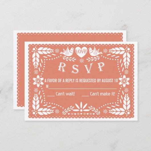 Cartons Réponse Papel picado inséparables mariage pêche corail RSV (Devant / Derrière)