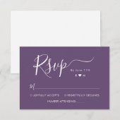 Cartons Réponse Papeterie de mariage violet monogramme calligraphi (Devant / Derrière)
