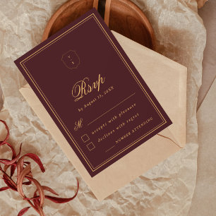 Cartons Réponse Papier à en-tête Monogramme Crête Élégant Mariage 