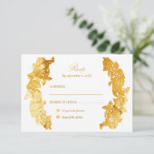 Cartons Réponse Papier Doré Faux Baroque Crest Mariage (Debout devant)